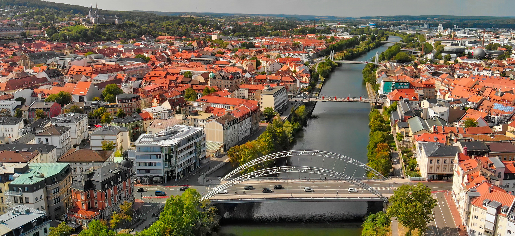Bamberg mit Blick auf die Brücken entlang der Regnitz
